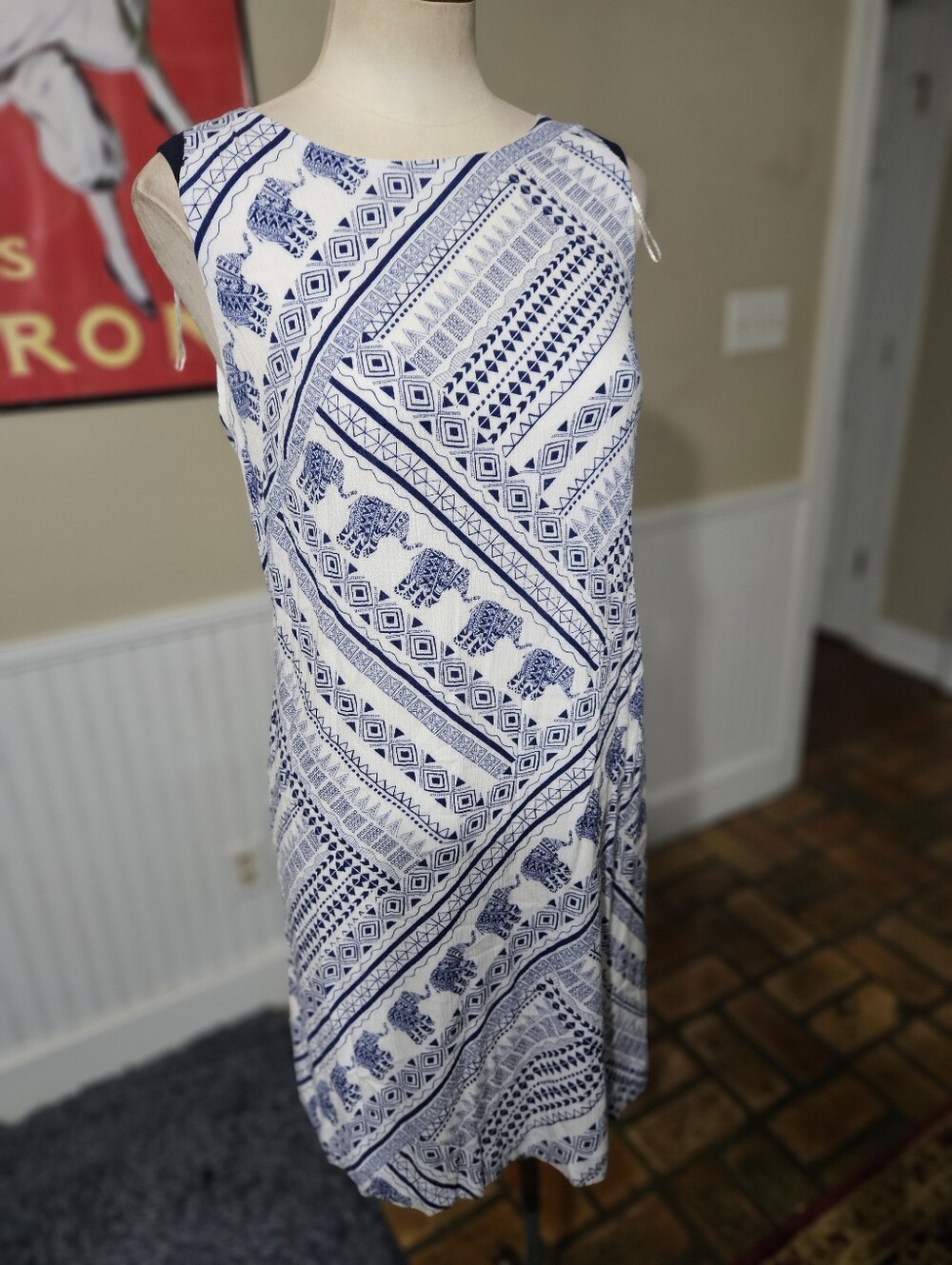 Madison Leigh Navy and White Sleeveless Elephant Patterned Shift Dress